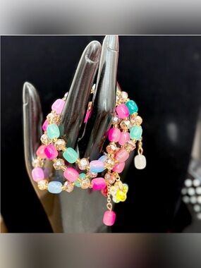 3 Colorful Beaded Wrap Bracelet - Pink & Teal